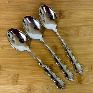 Oneida Deluxe Mozart Stainless Steel Set of 3 Soup Spoons Flatware Vintage 80s